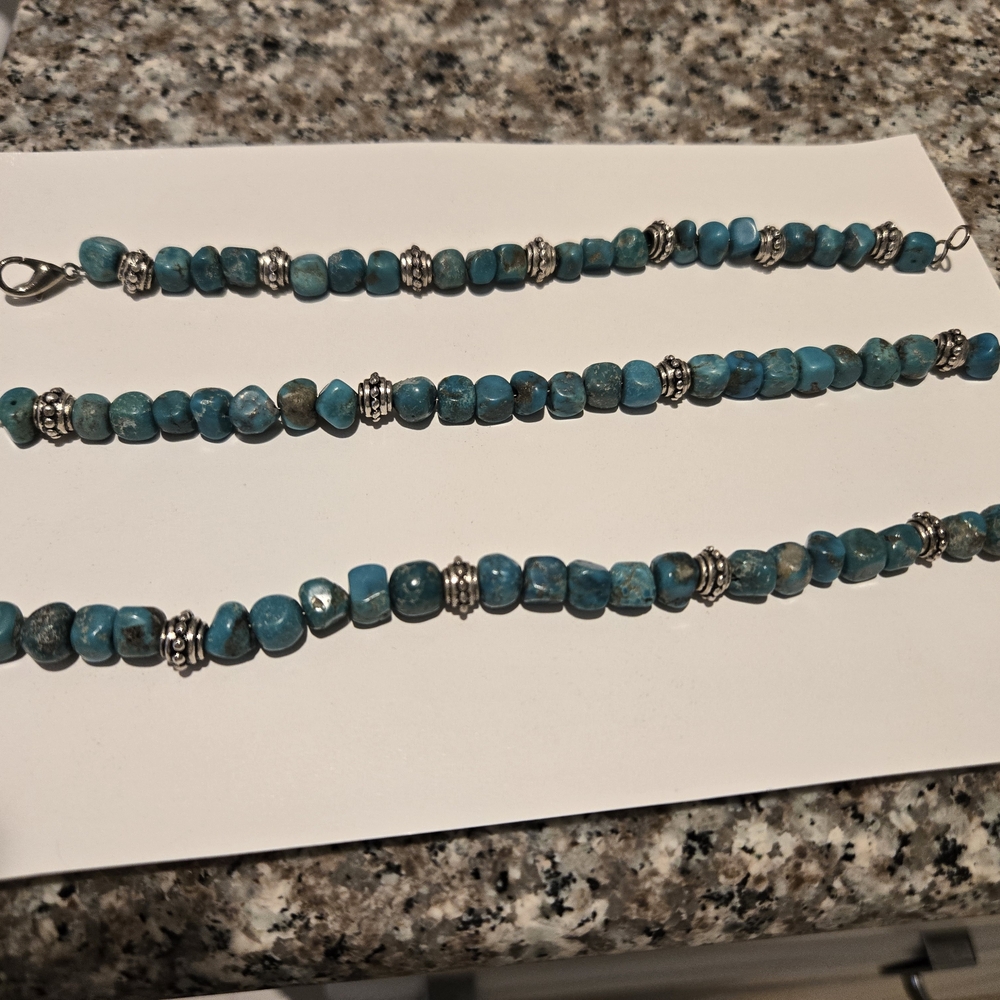 Blue and Silver Necklace with Natural Turquoise Beads